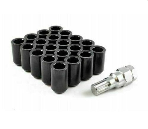 BLACK TUNER INTERNAL DRIVE STEEL WHEEL NUTS M12x1.5 x 20 + KEY