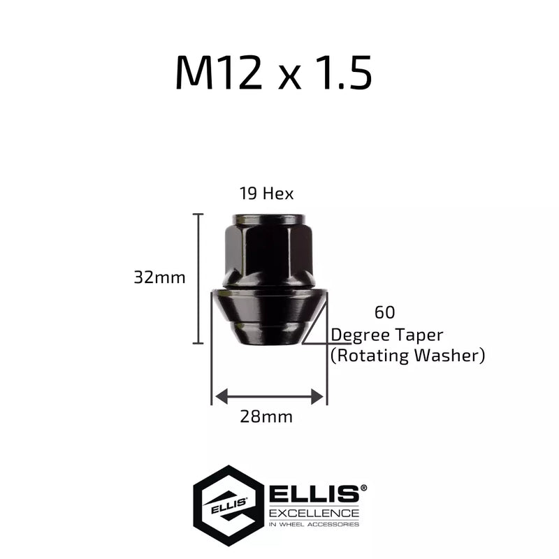 Ellis Ford Wheel Nuts Black M12X1.5